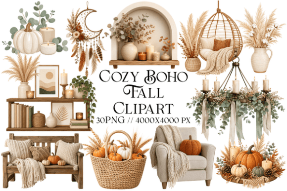 Download Cozy Boho Fall Clipart - Boho fall Collection