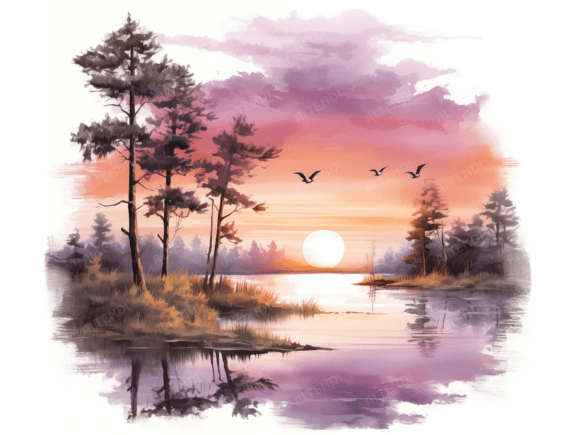 Download Watercolor Lake Sunrise - Sunrise Collection