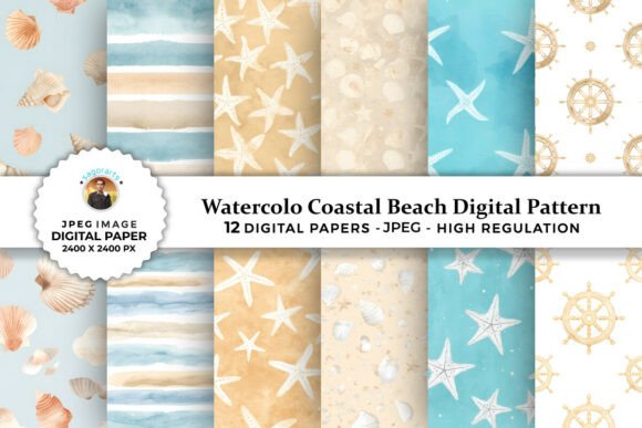Download Watercolor Coastal Beach Digital Pattern - Coast Collection