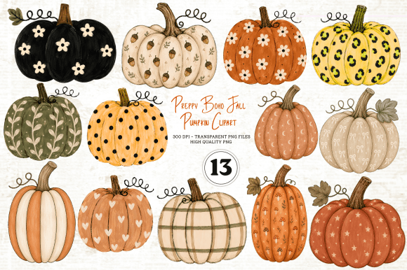Download Preppy Boho Fall Pumpkin Clipart - Boho fall Collection