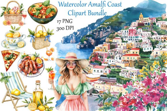 Download Watercolor Amalfi Coast Clipart Bundle - Coast Collection