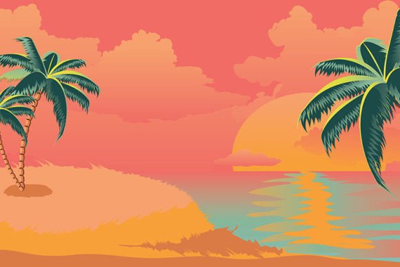 Download Sunrise Tropical Island with Palms - Sunrise Collection