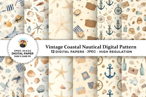 Download Vintage Coastal Nautical Digital Pattern - Coast Collection