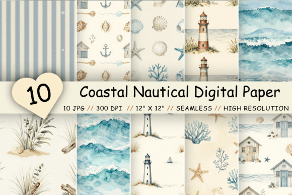 Download Coastal Nautical Digital Paper Pack - Coast Collection
